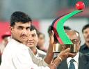 Sourav Ganguly shows the winners trophy